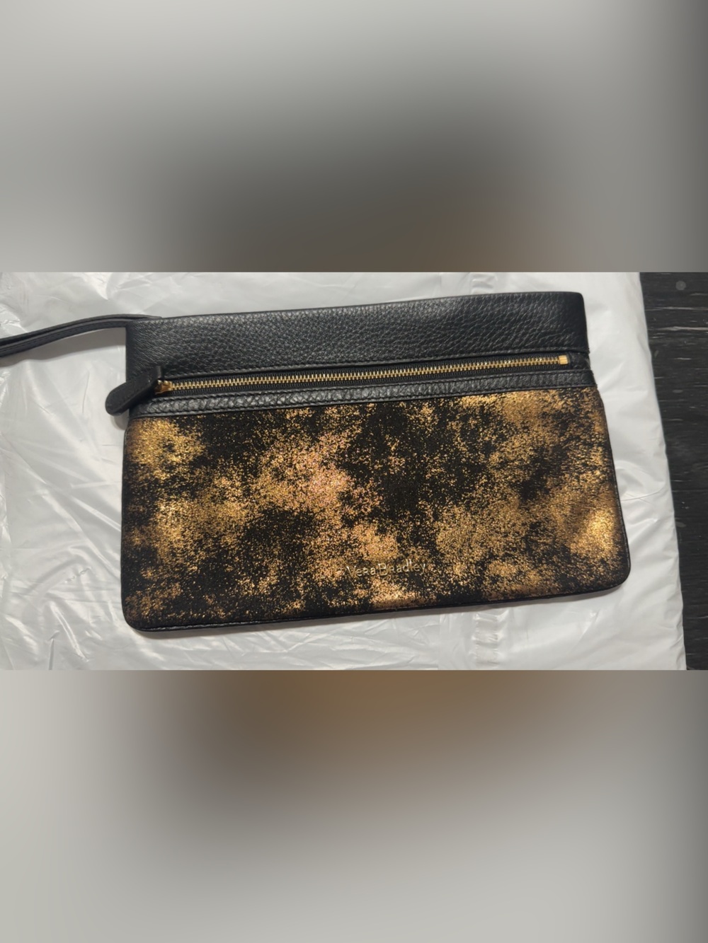 Vera Bradley Black Wristlet with Gold Splatter